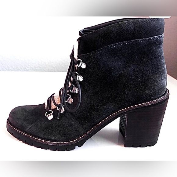 New DOLCE VITA Blue Suede Ankle Boots Lace-up Faux Shearling 11 MSRP $185 - Picture 2 of 7
